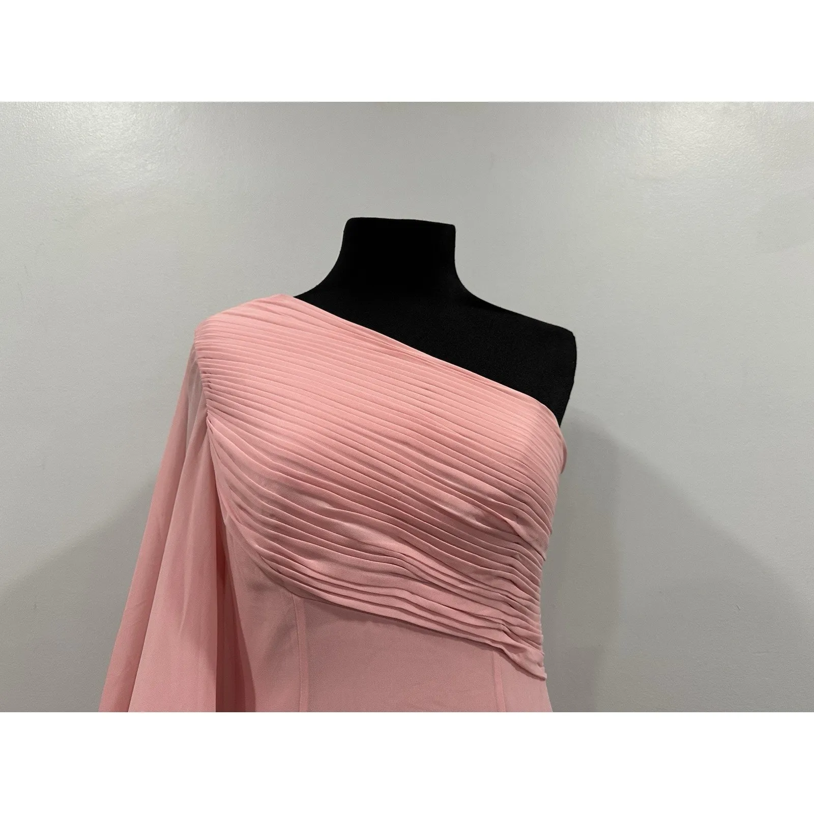 Mac Duggal 11442 Feather Cuff One Shoulder Ruched Gown Size 6 NWD Rose Pink - Image 3