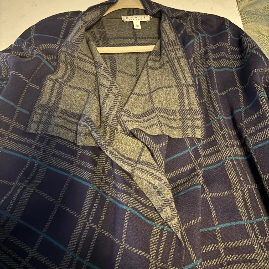 CHAUS BRAND WOMENS WRAP in BLUE/PURPLE and GRAY WATERFALL FRONT NO POCKETS Blue Size L - Image 7