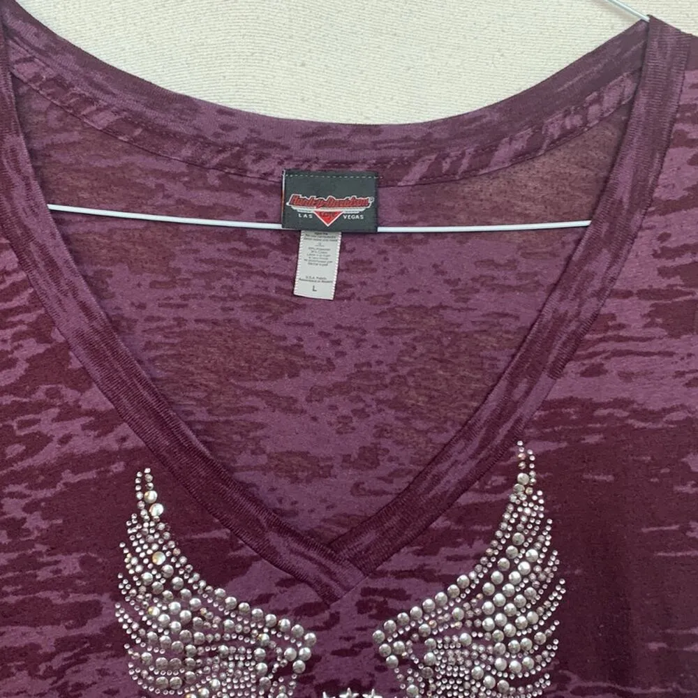 Harley Davidson womens medium large purple burnout tee short sleeve purple moto - Image 4