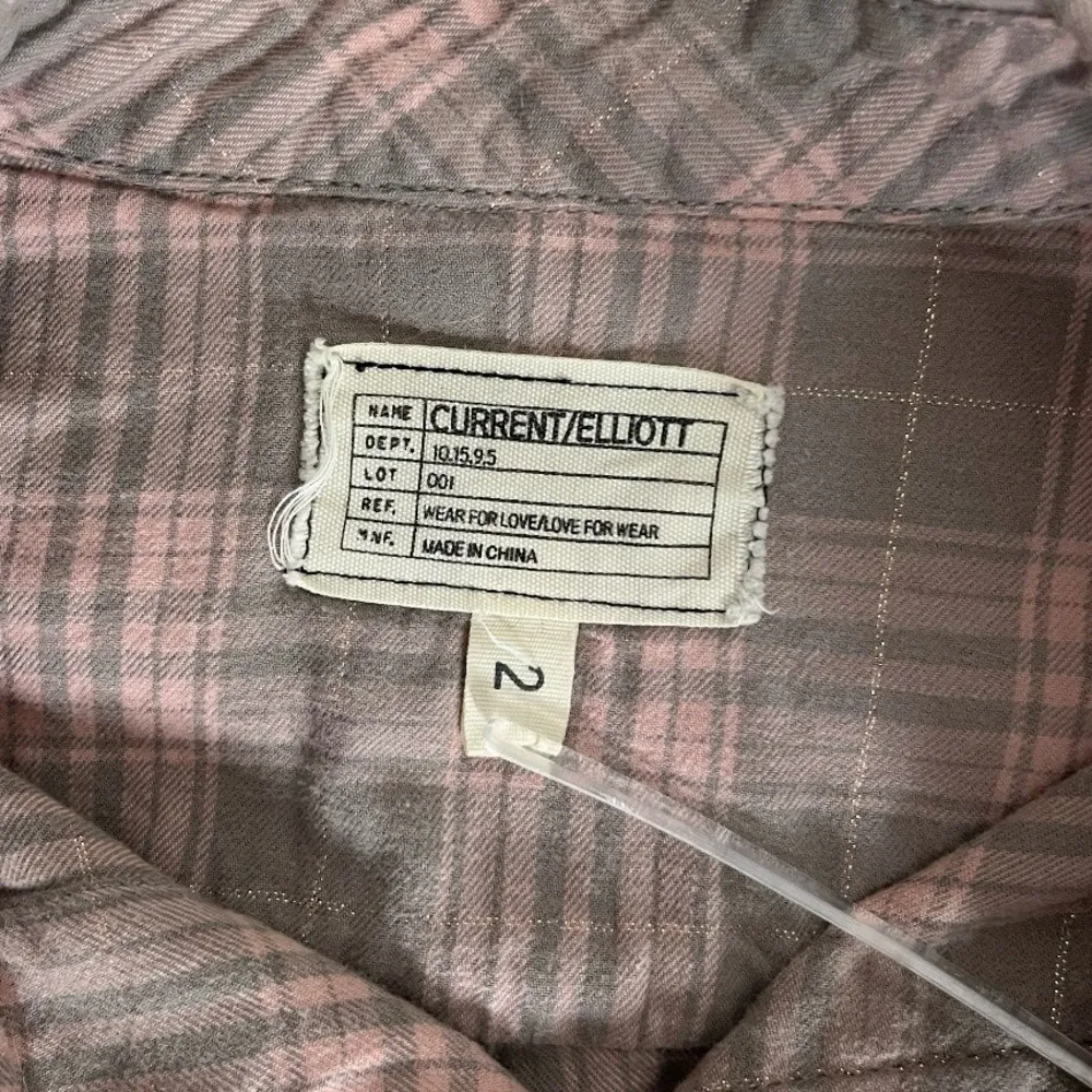 CURRENT ELLIOTT Plaid Shirt The Prep School Fray Pink Taupe Tinsel Size 2 - Image 8