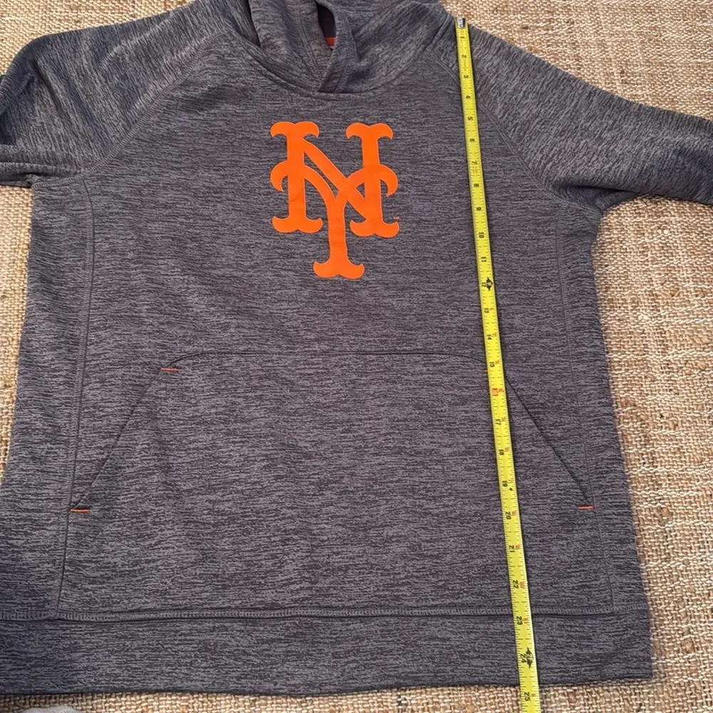 New York Mets Gray Orange Logo Pullover Hoodie Fleece Lined Sweatshirt Majestic - Image 7