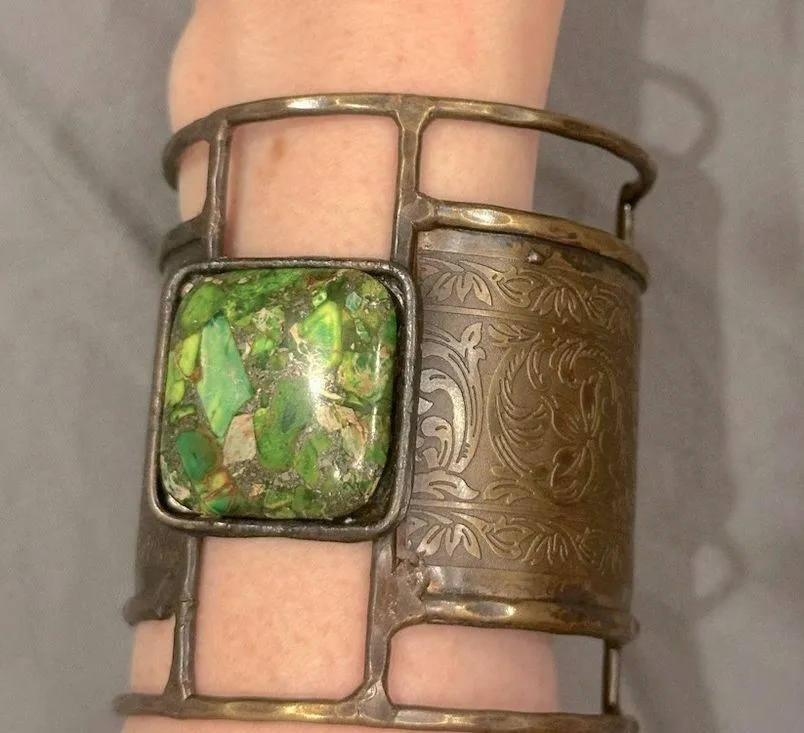 NWT Free People X Ariana Ost Bohemian Gypsy Brass Jasper Statement Cuff Bracelet - Image 2