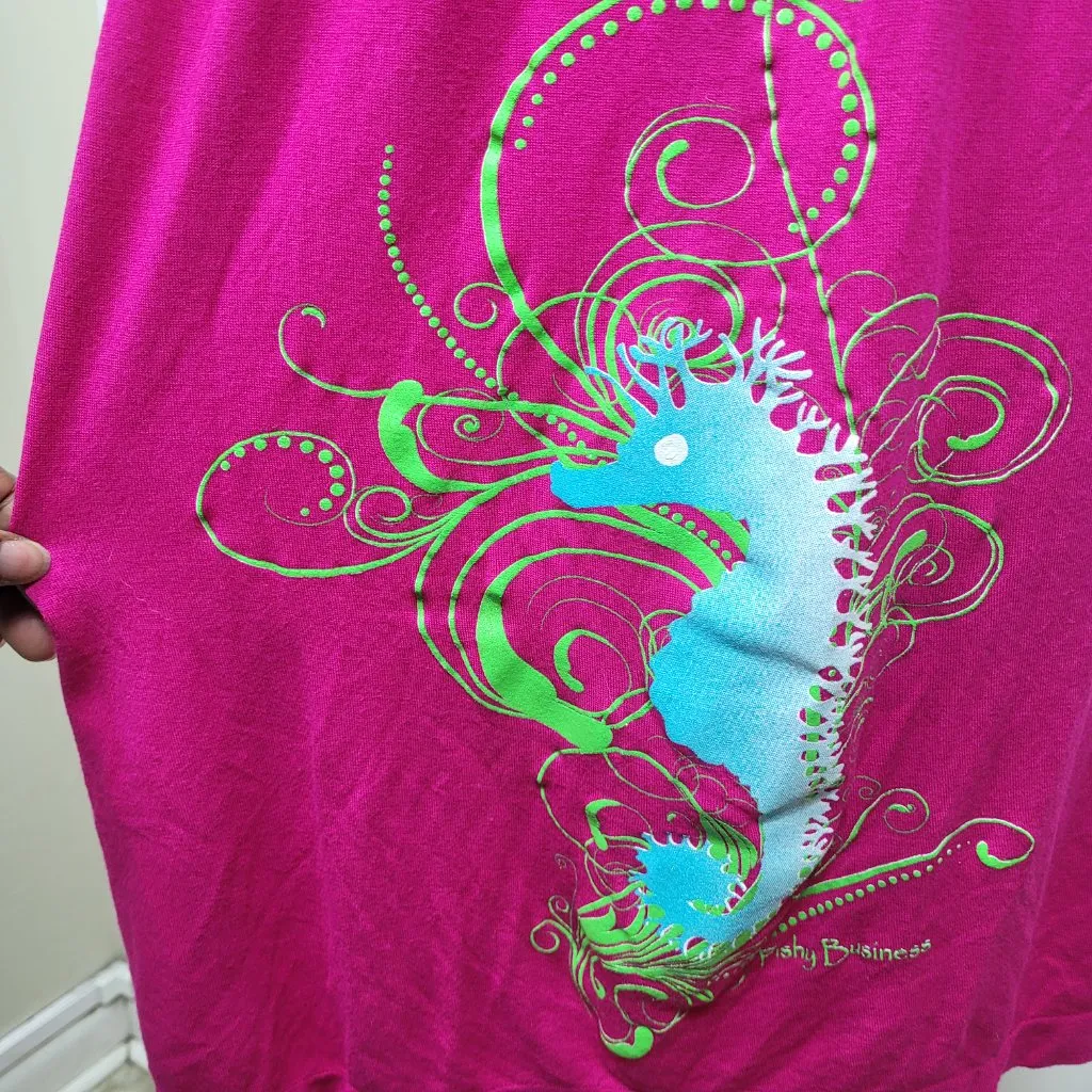 Island Girl Pink Strapless Sundress One Size Smocked Tube Seahorse Print Resort - Image 6