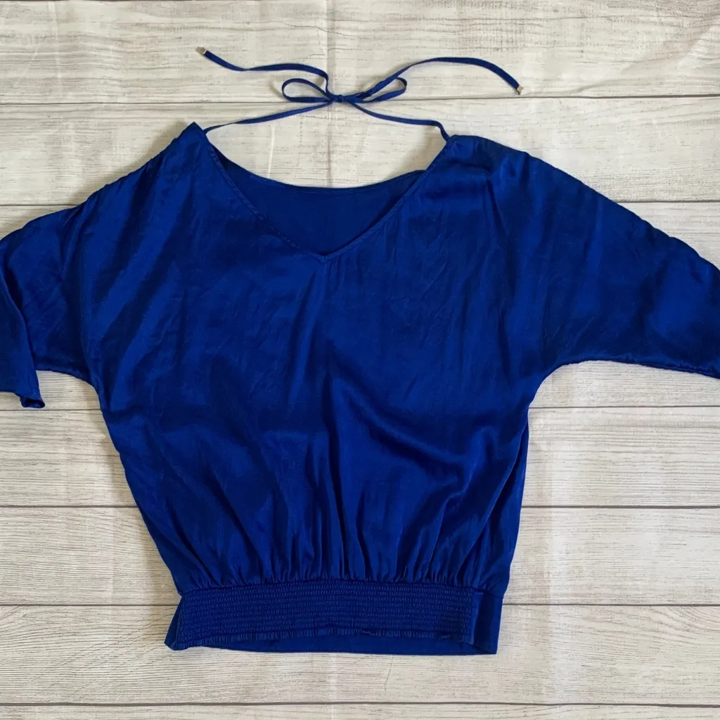 White House Black Market WHBM Silk Chic Royal Blue Women's Blouse - Image 5