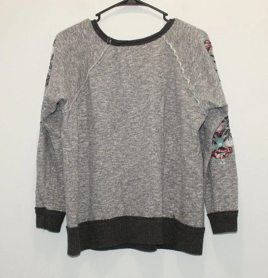 Knox Rose Embroidered Sweater Grey Floral Women’s Size Medium - Image 3