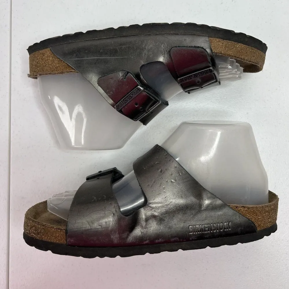 Birkenstock Women’s Size 37 US 6 6.5 Leather Sandals Anthracite Metallic Pewter - Image 3