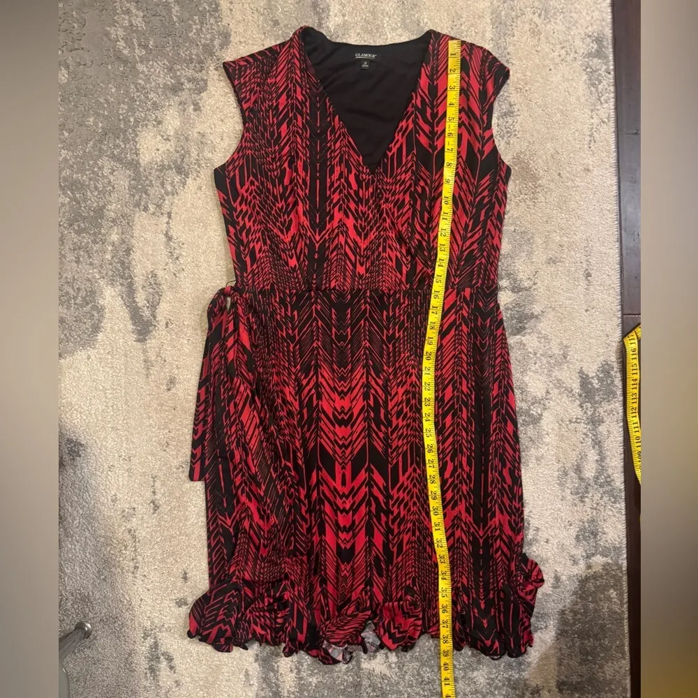 Glamour Red and Black Patterned Dress Size 12 - Image 7