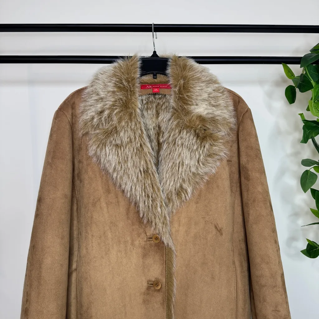 Anne Klein Trendy Faux Suede Penny Lane Coat size L Large Boho Western Shaggy - Image 3