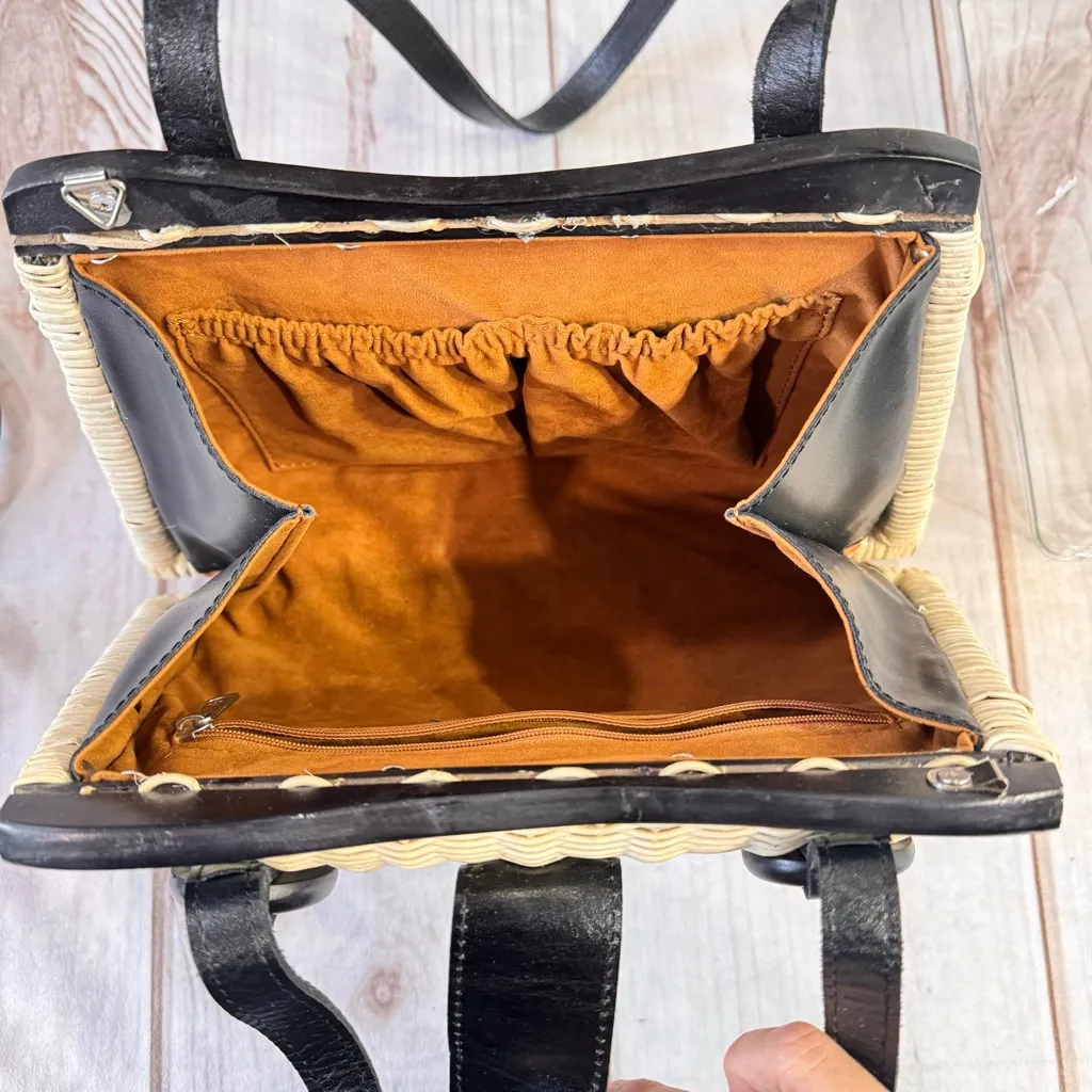 Patricia Nash Rattan Bag Damaged Straw Purse Genuine Leather Trim READ - Image 7