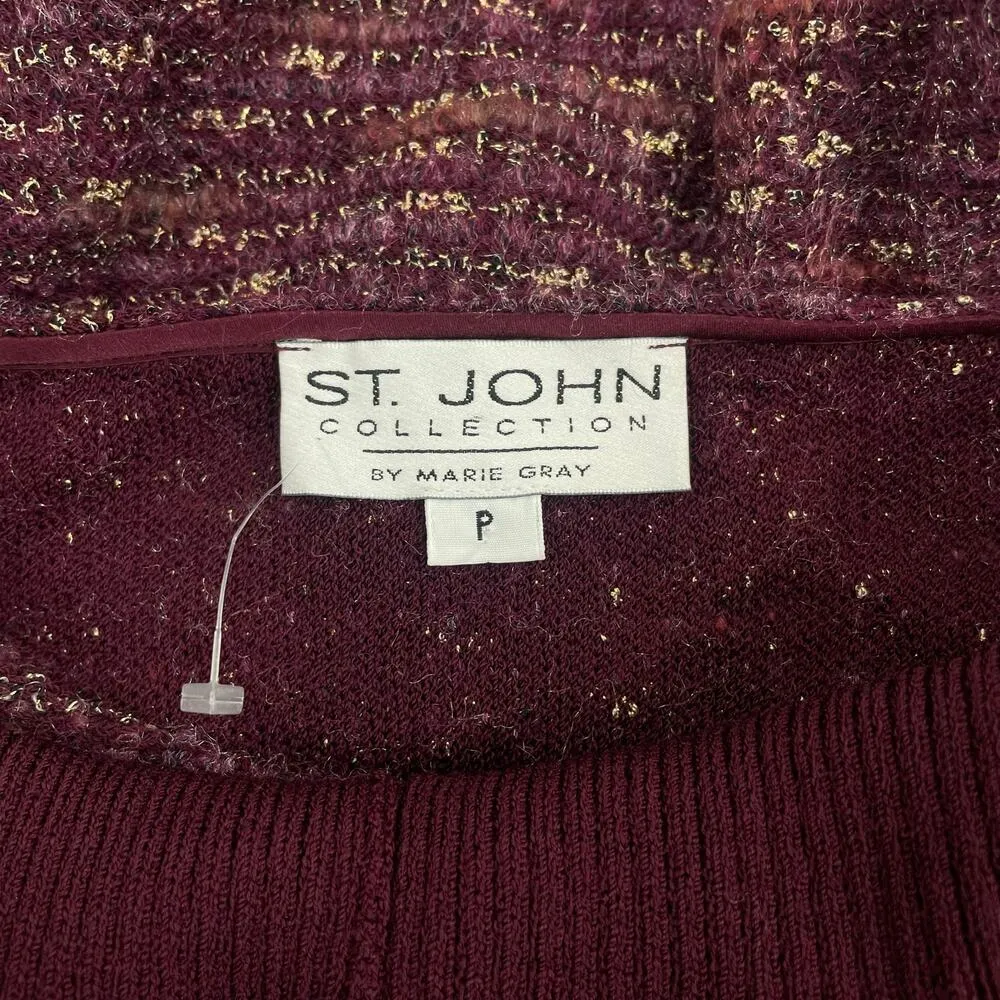 St. John Boucle Knit Tweed Metallic Tunic Sweater Red Size 0P - Image 7