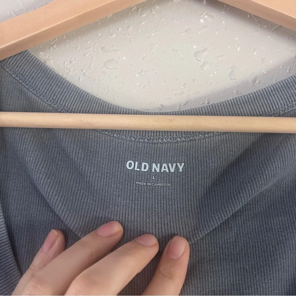 Old Navy Dusty Blue Grey Short Sleeve Ribbed T-Shirt Casual Comfy Large - Image 2