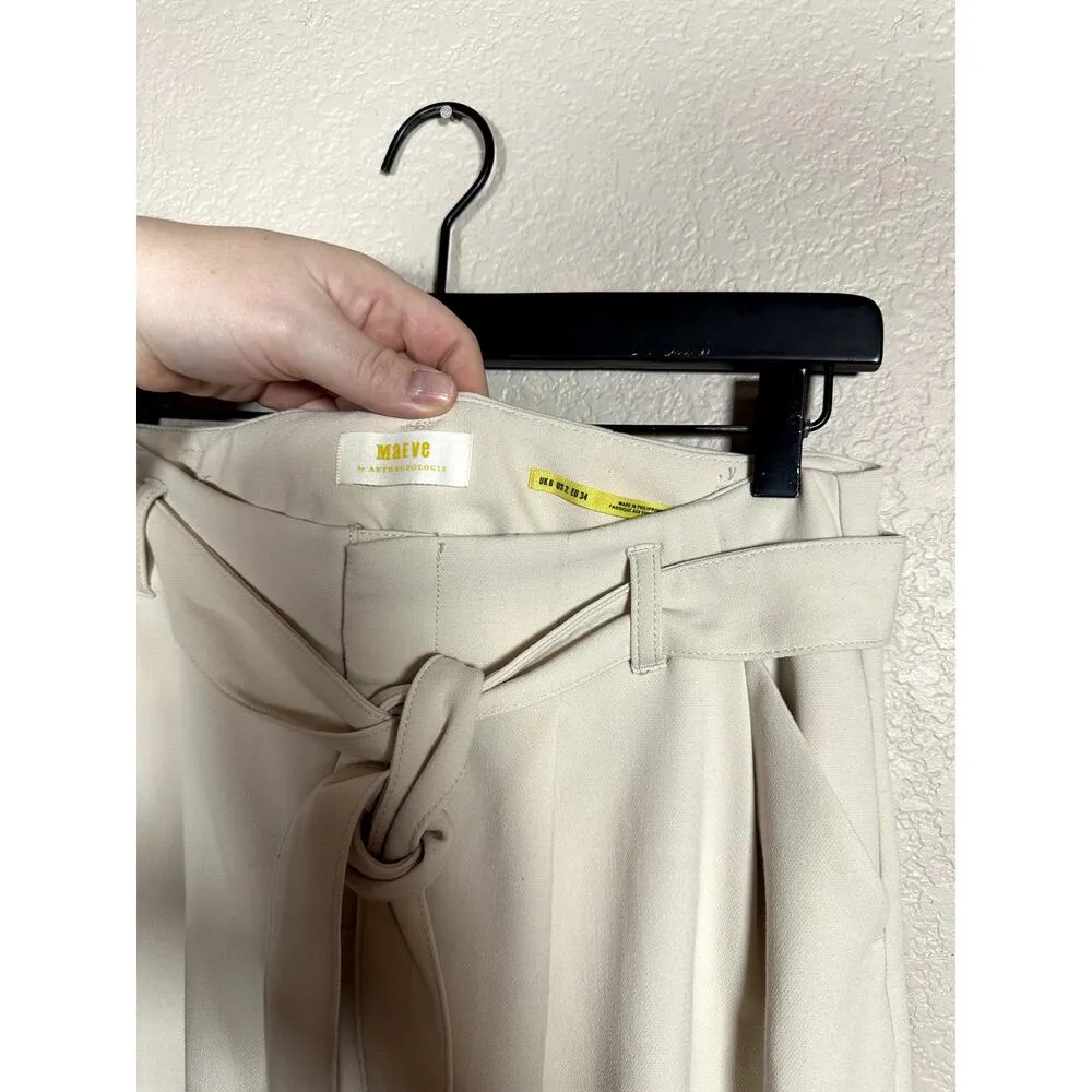 Anthropologie Maeve Tie Waist Culottes Cream Cropped Size 2 - Image 6