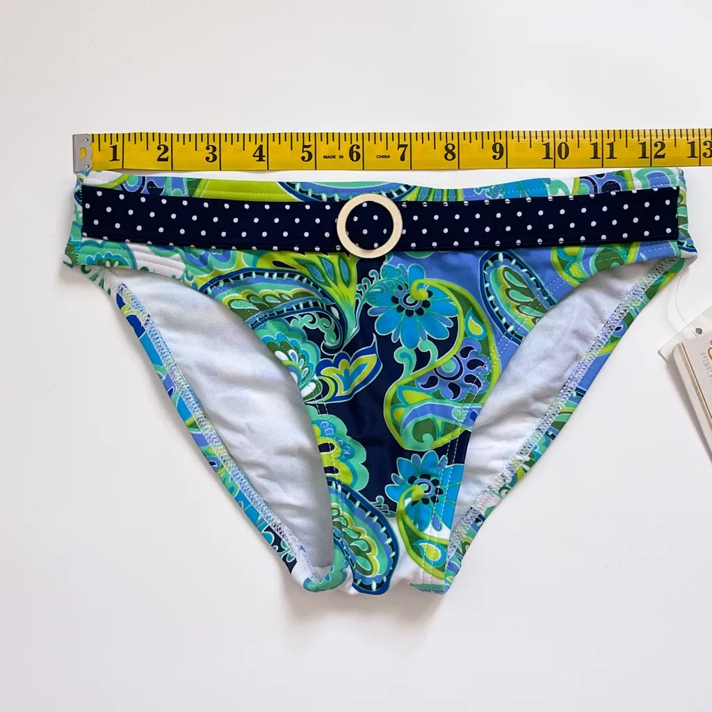Swim Systems Belt Ring Low Rise Port Royal Paisley Polka Dot Bikini Bottom NWT Blue Size XS - Image 6