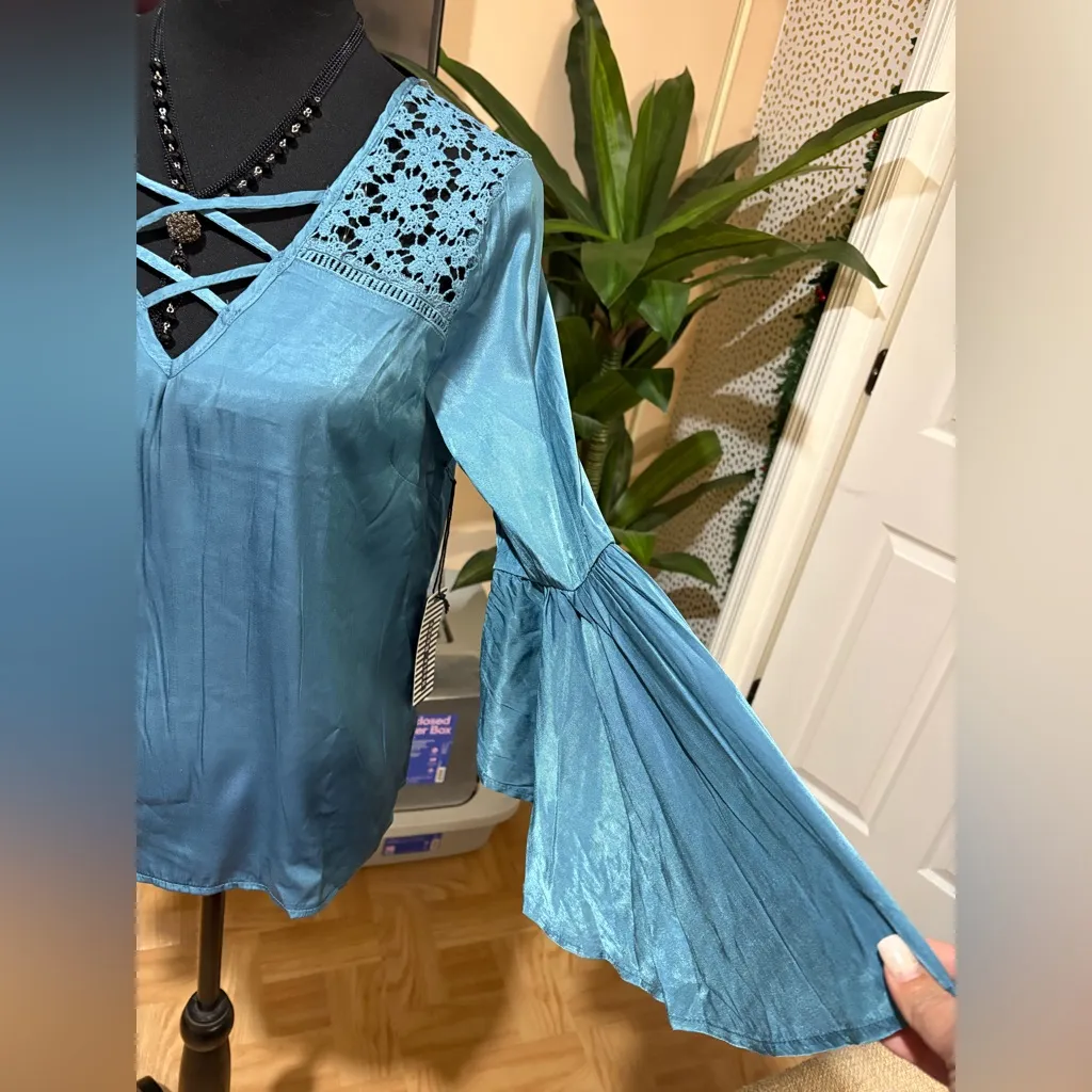 Haute Monde turquoise blue Long Sleeve Blouse - Image 2