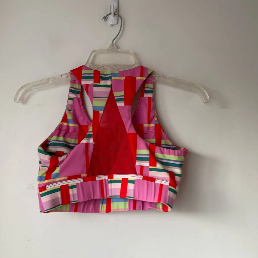 Katie Kortman Pink & Red Striped Block Sports Bra S - Image 4