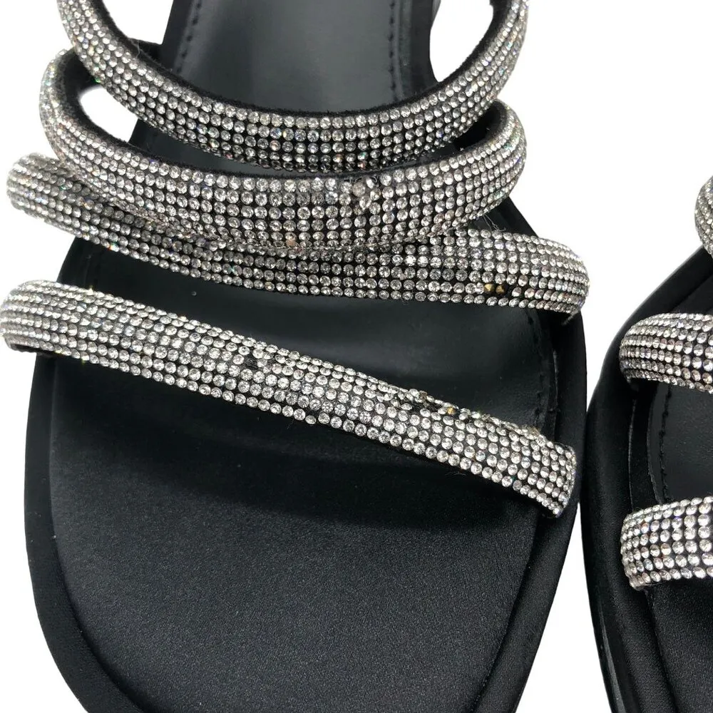 Circus Sam Edelman Heddie Black Rhinestone Strappy Slide High Heel Sandals 8.5 - Image 3