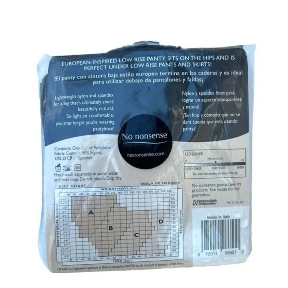 No Nonsense Almost Bare Low Rise Pantyhose Midnight Black Sheer Toe Size B​​​‎ - Image 4