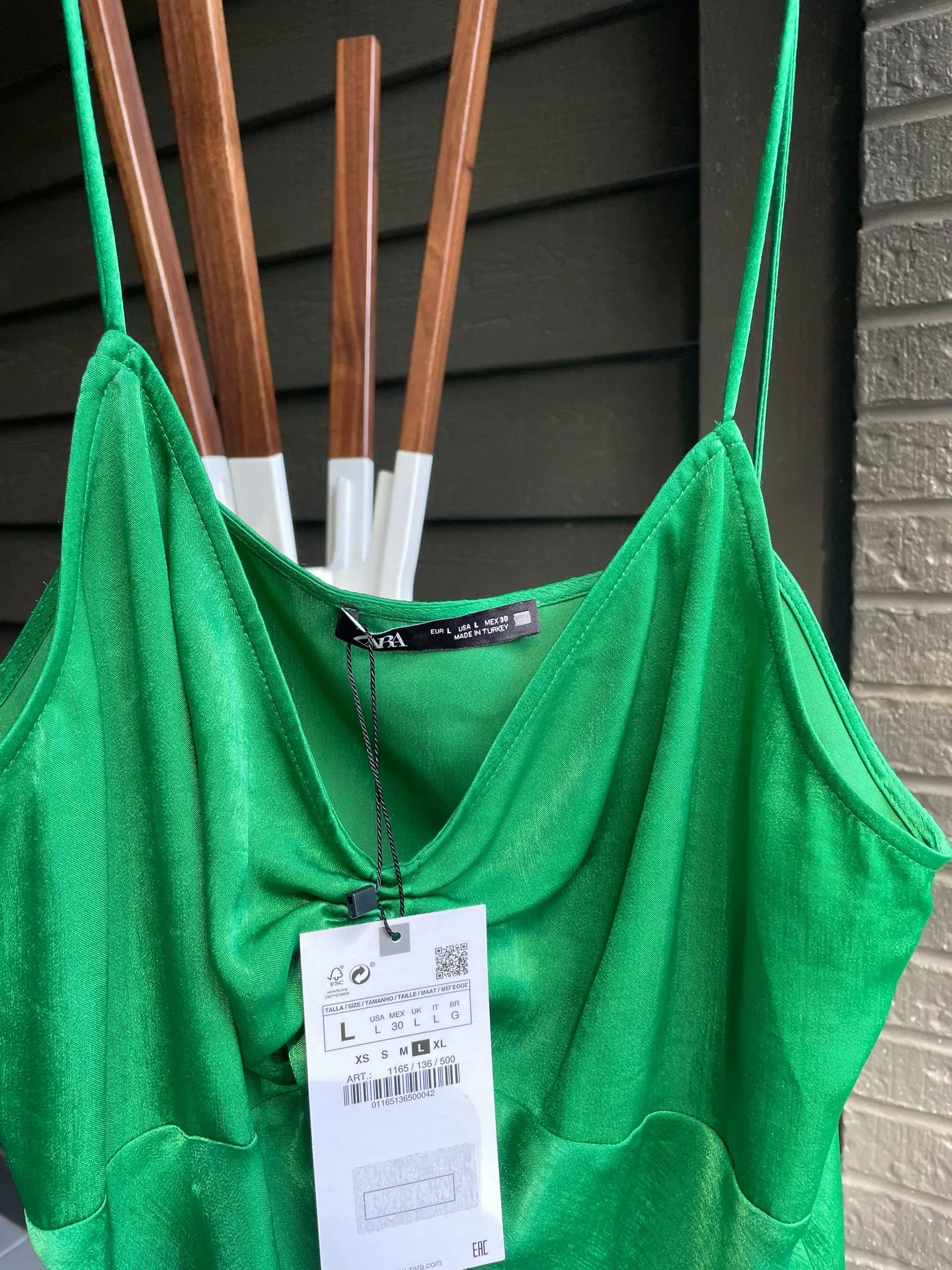 ZARA Green Satin Dress - Image 7