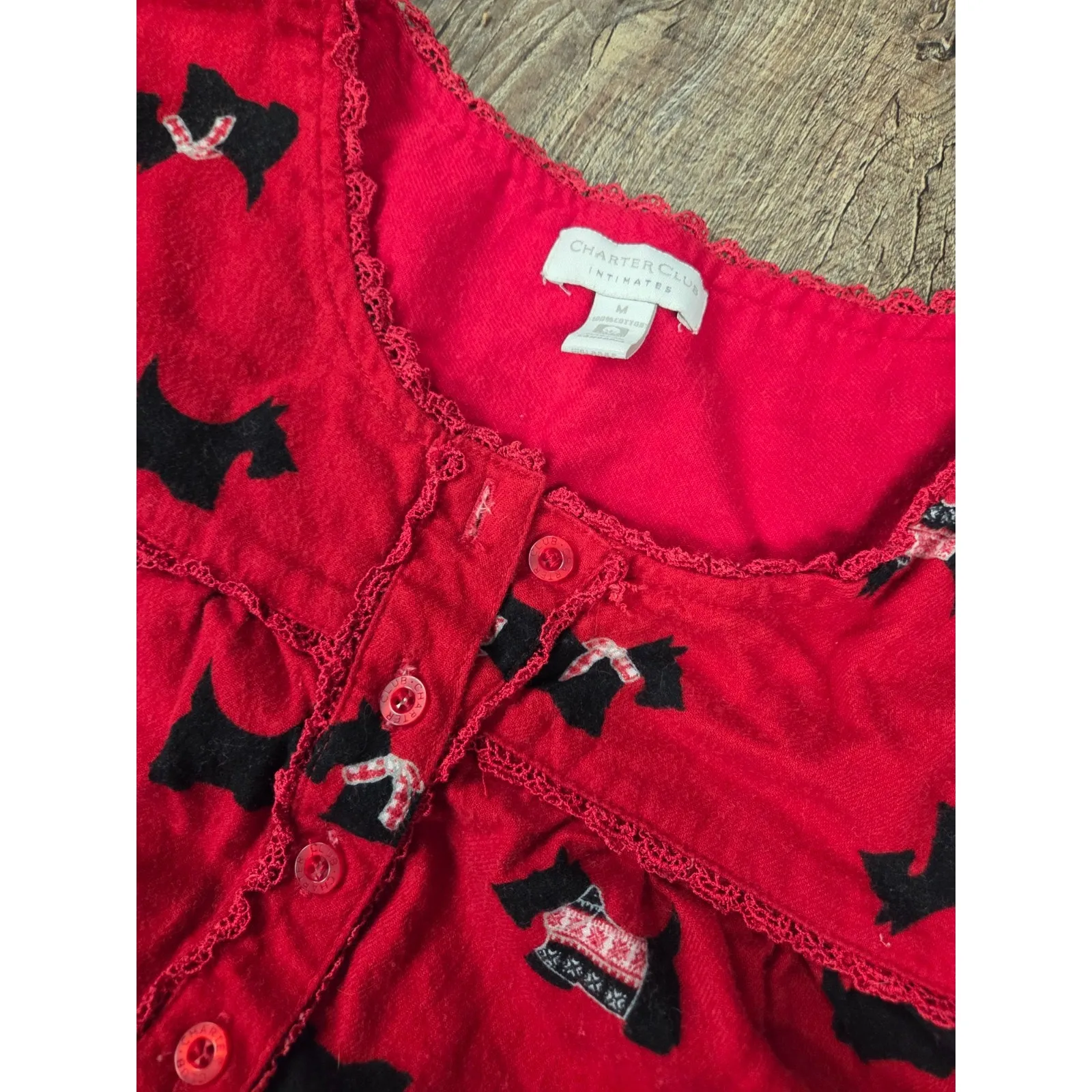 Charter Club Intimates Flannel Red Scottie Westie Dog Long Gown Women's Medium - Image 3