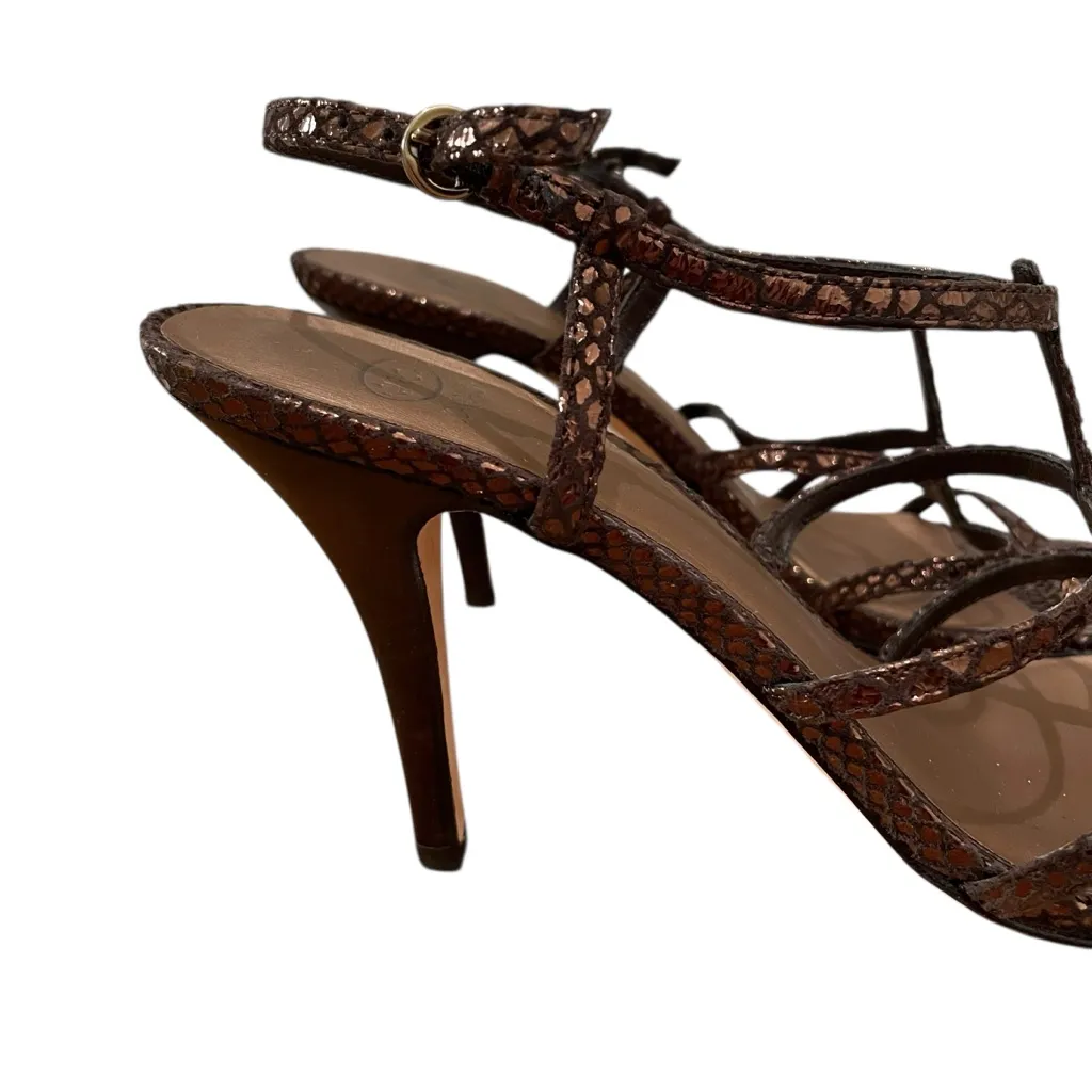 Circa Joan & David Ginger Strappy Snakeskin Leather High Heel Bronze Womens 10M Brown Size 10 - Image 2