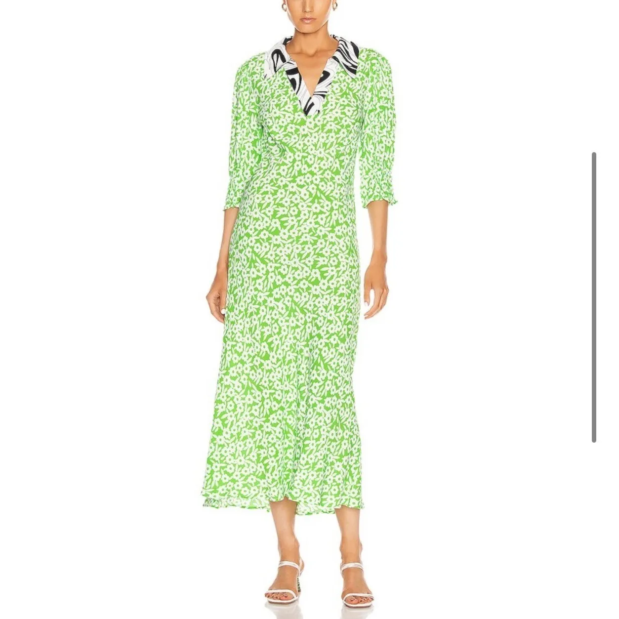 RIXO London Mia Dress Green Retro Micro Floral Swirl Size 2 Shirt Dress - Image 11