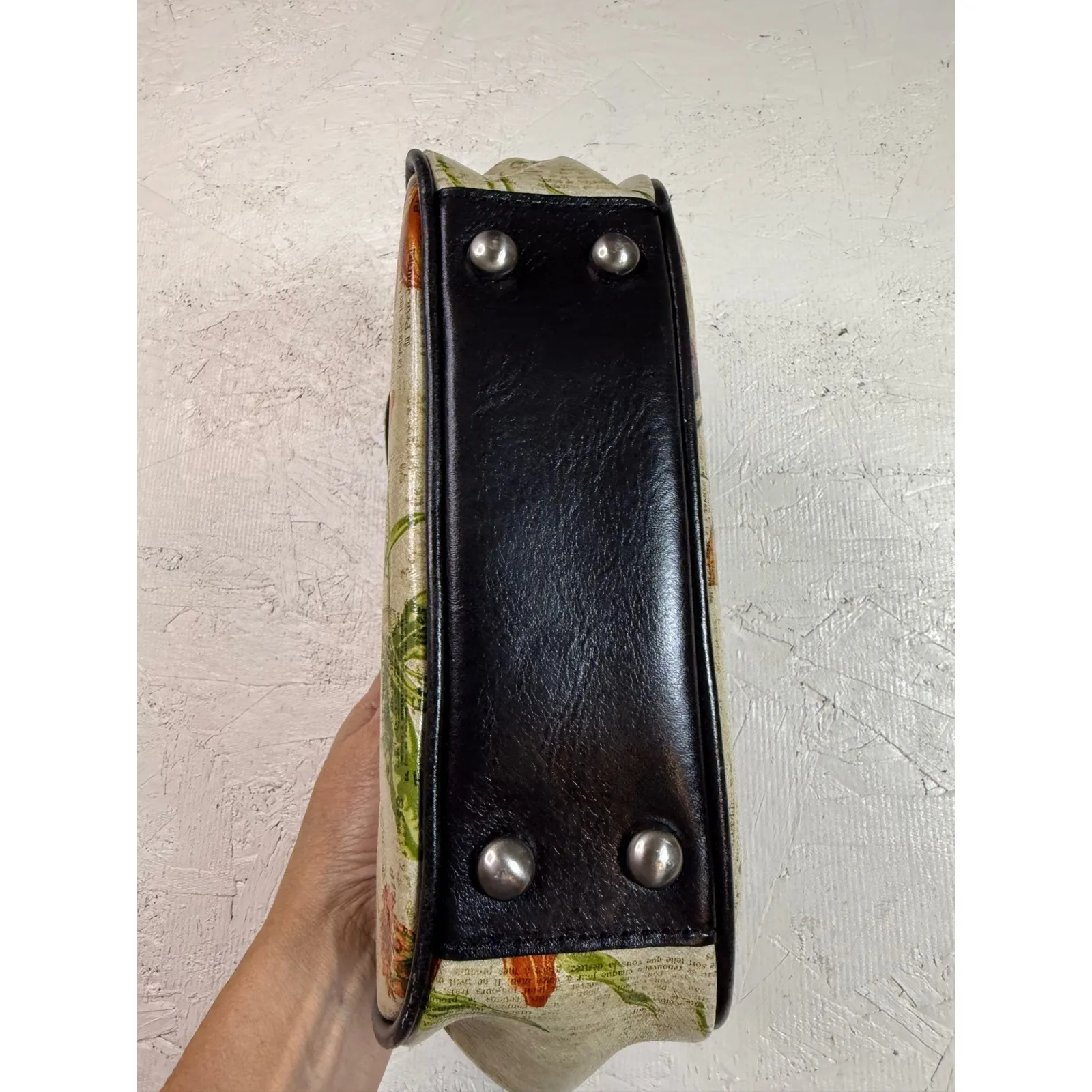 Patricia Nash Floral Newspaper Print Leather Top Handle Satchel Bag - Image 3