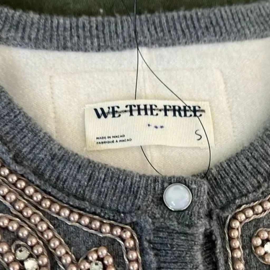 Free People NEW with tags We the Free Loui Embellished Cardi Grey Combo - S - Image 6
