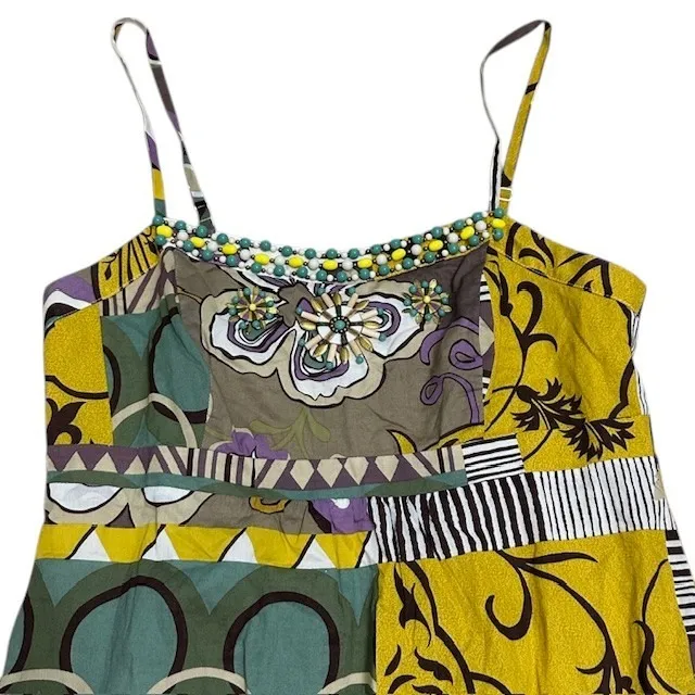 CAbi‎ #107 Patchwork Print Dress Beaded Neckline Sleeveless Casual Colorful Sz 8 - Image 8