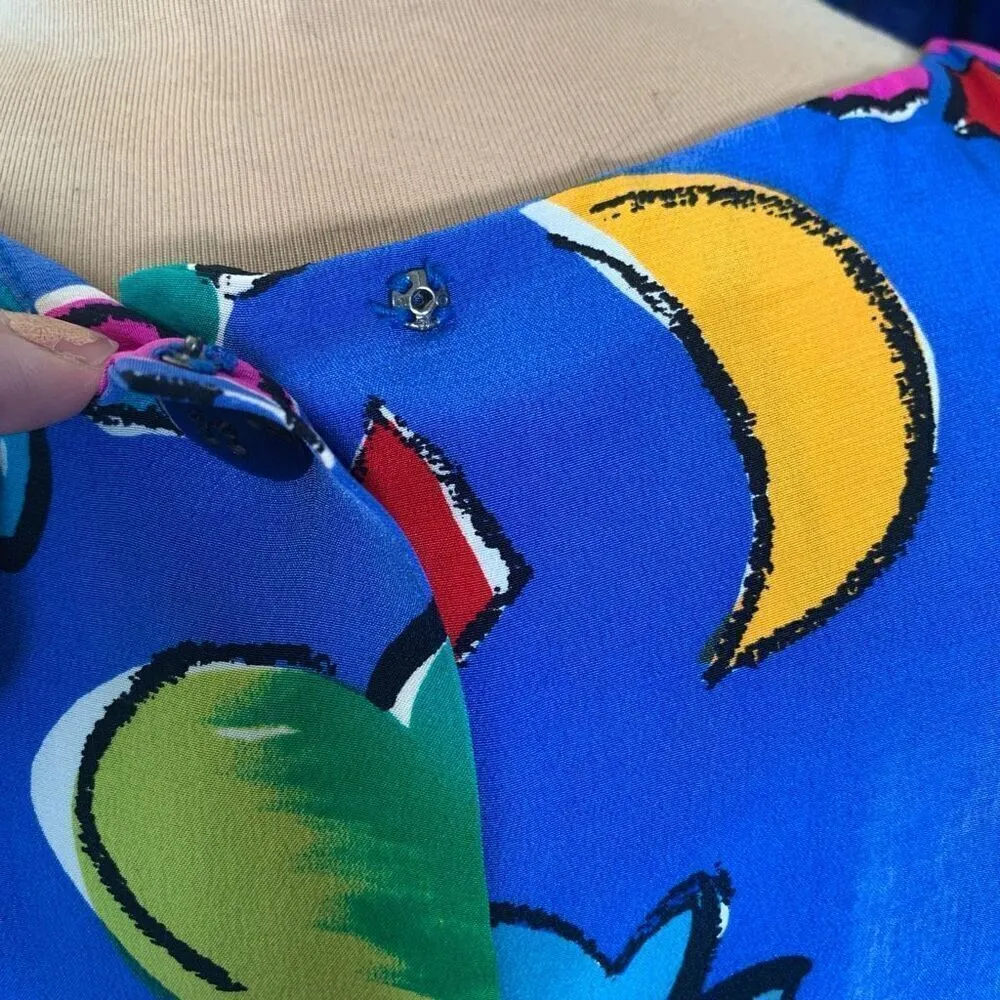 Vintage Rickie Freeman Dress Blue Black Pop Art Star Print Pleated Silk Midi Size 12 - Image 7