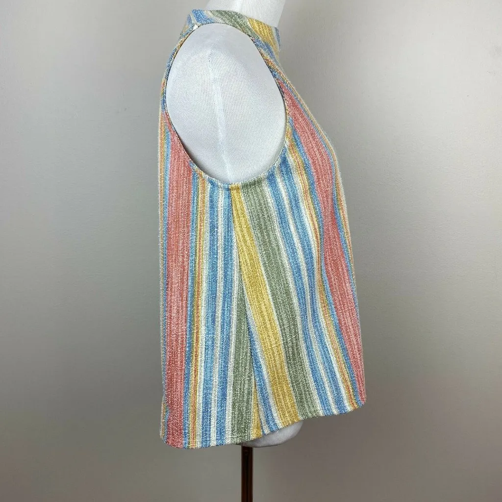 W5 Halter Tank Top M‎ Tweed Textured Summer Button Back Boho Striped - Image 3