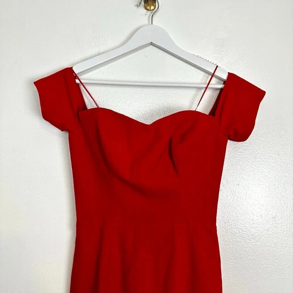 DRESS THE POPULATION Bailey Off the Shoulder Body-Con Dress in Rouge X-Small - Image 5