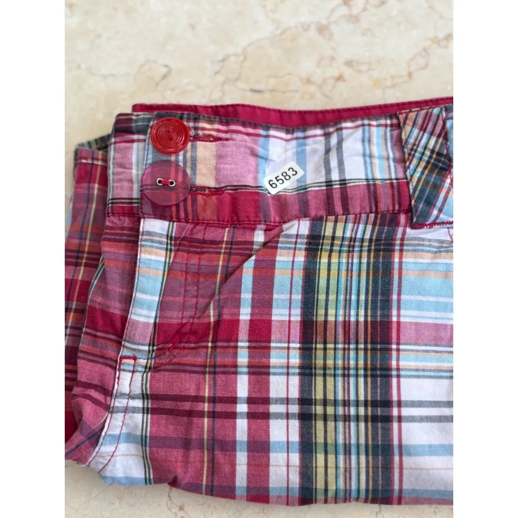 Rue21 Womens Plaid Shorts With Button Details Red/Multicolor Size 7/8 Cotton Ble - Image 4