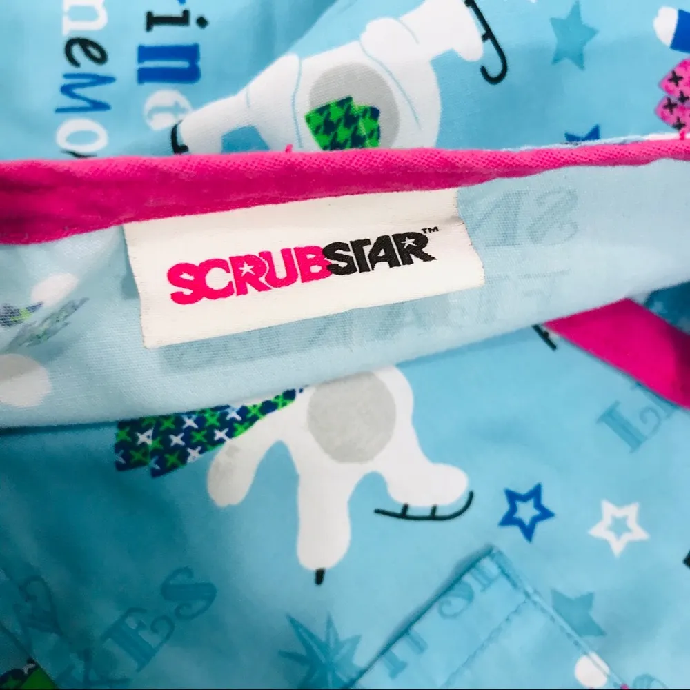 Scrubstar Ice Skating Bears Winter Scrub Top, Blue, X-Small - Image 4