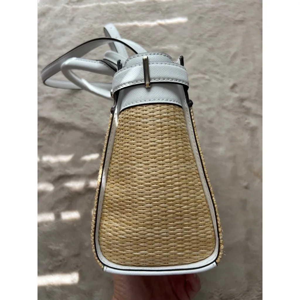 Kate Spade New York Wicker & White Leather Small Satchel Crossbody Bag - Image 7