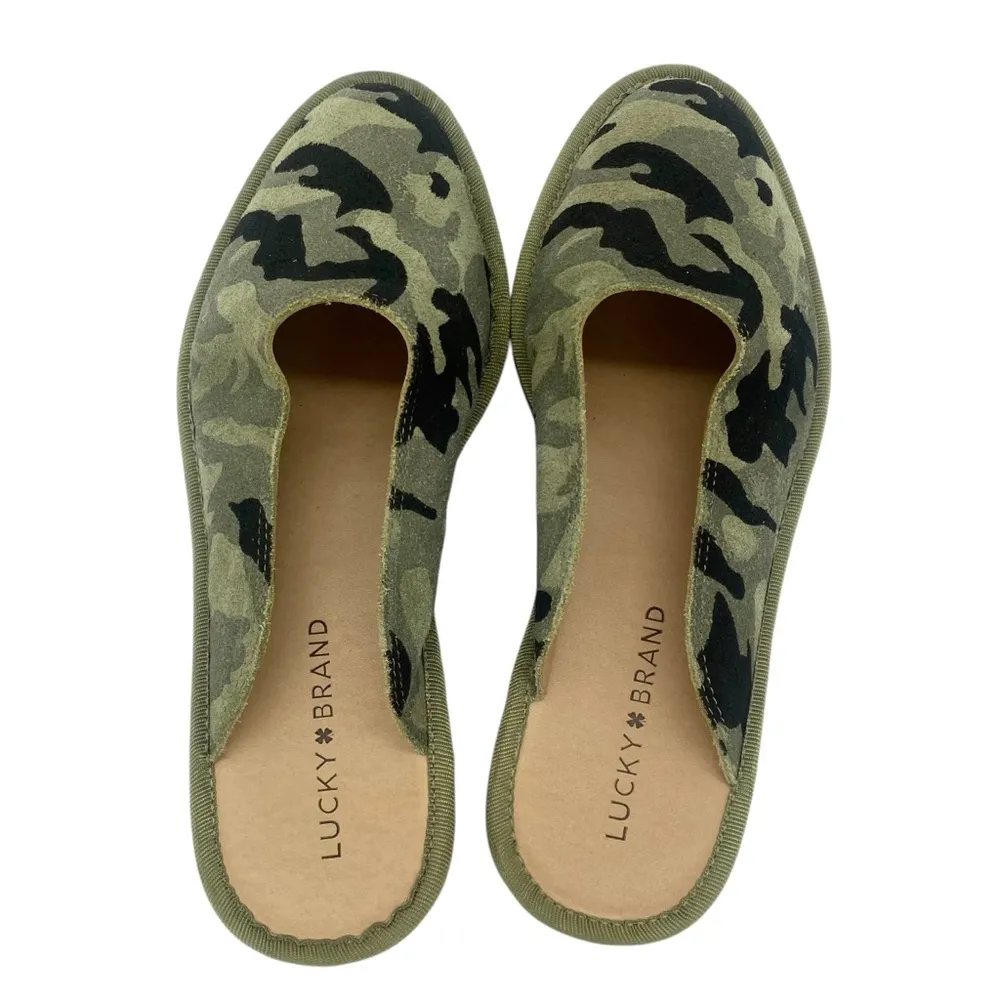 Lucky Brand Arvy Leather Green Camo Flats Slip On Shoes - Image 4