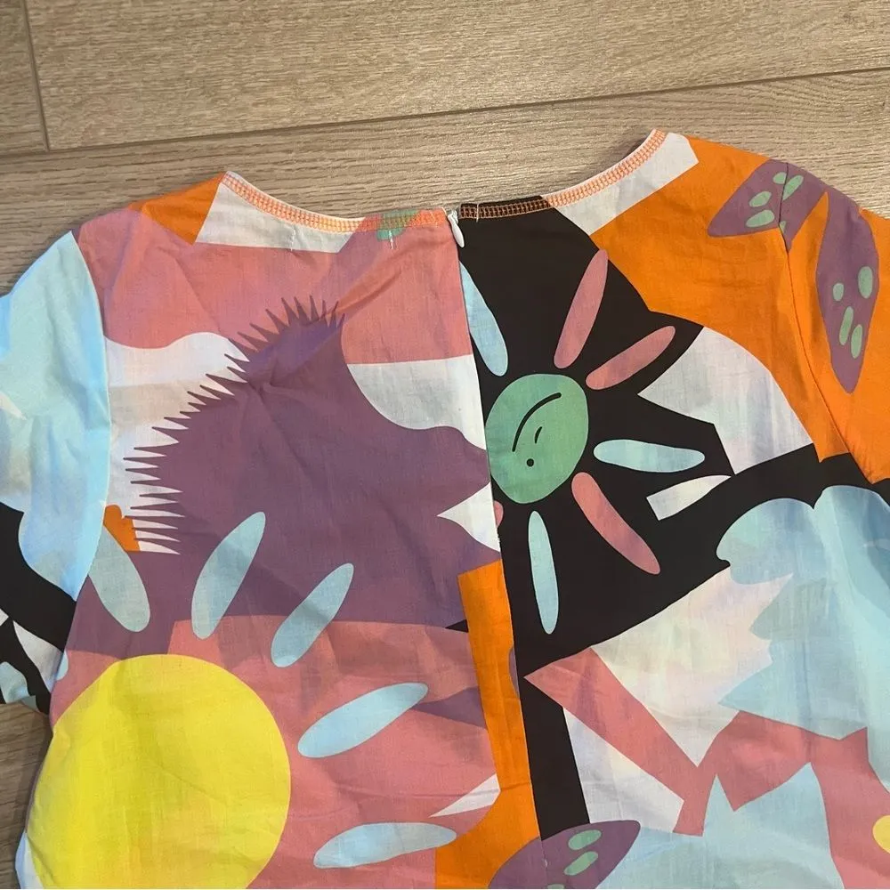 Zaket & Plover Fun Summer Dress Abstract Short Sleeve Shift Floral Size XS Purple - Image 7