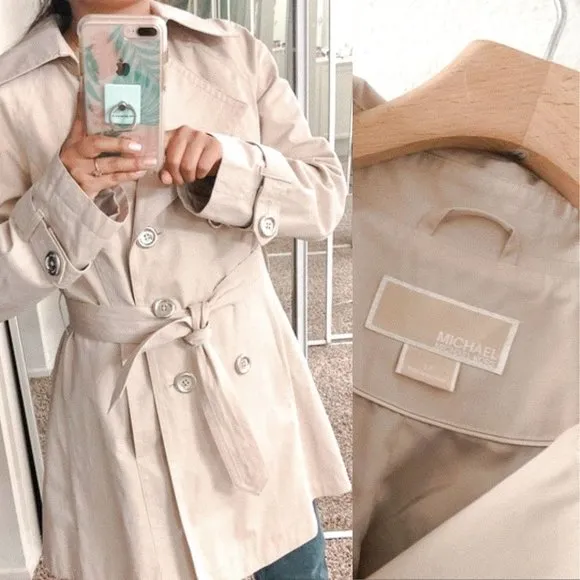 Michael Michael Kors Double Breasted Trench Coat Rain Coat Jacket Belted Tan - Image 2