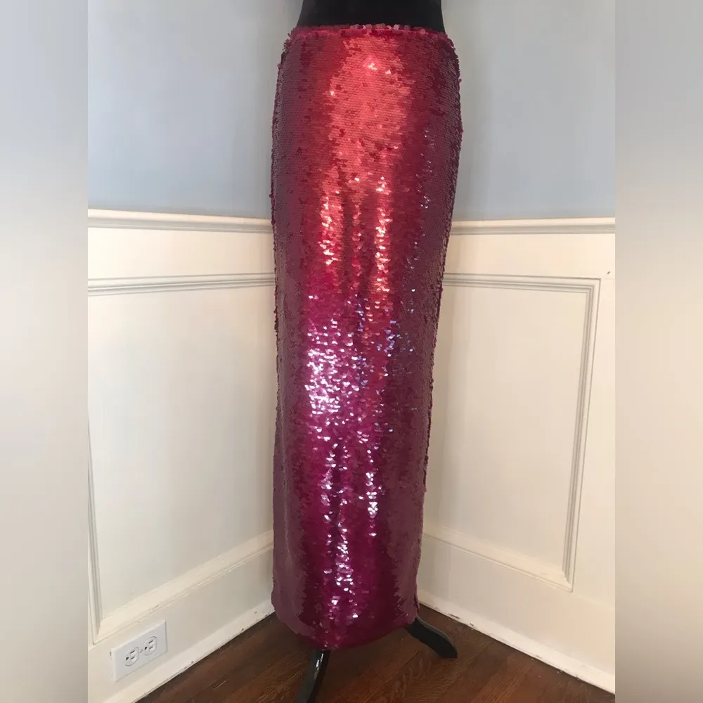 NWOT House of CB 'Alexis' Hot Pink Sequin Maxi Skirt Sz L - Image 5