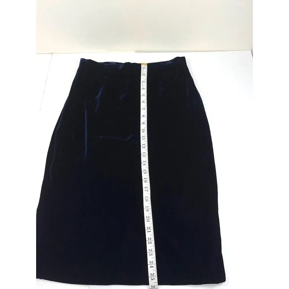 Vintage Navy Velvet Pencil Skirt By Worldly Things Tg 44 Blue Size undefined - Image 4