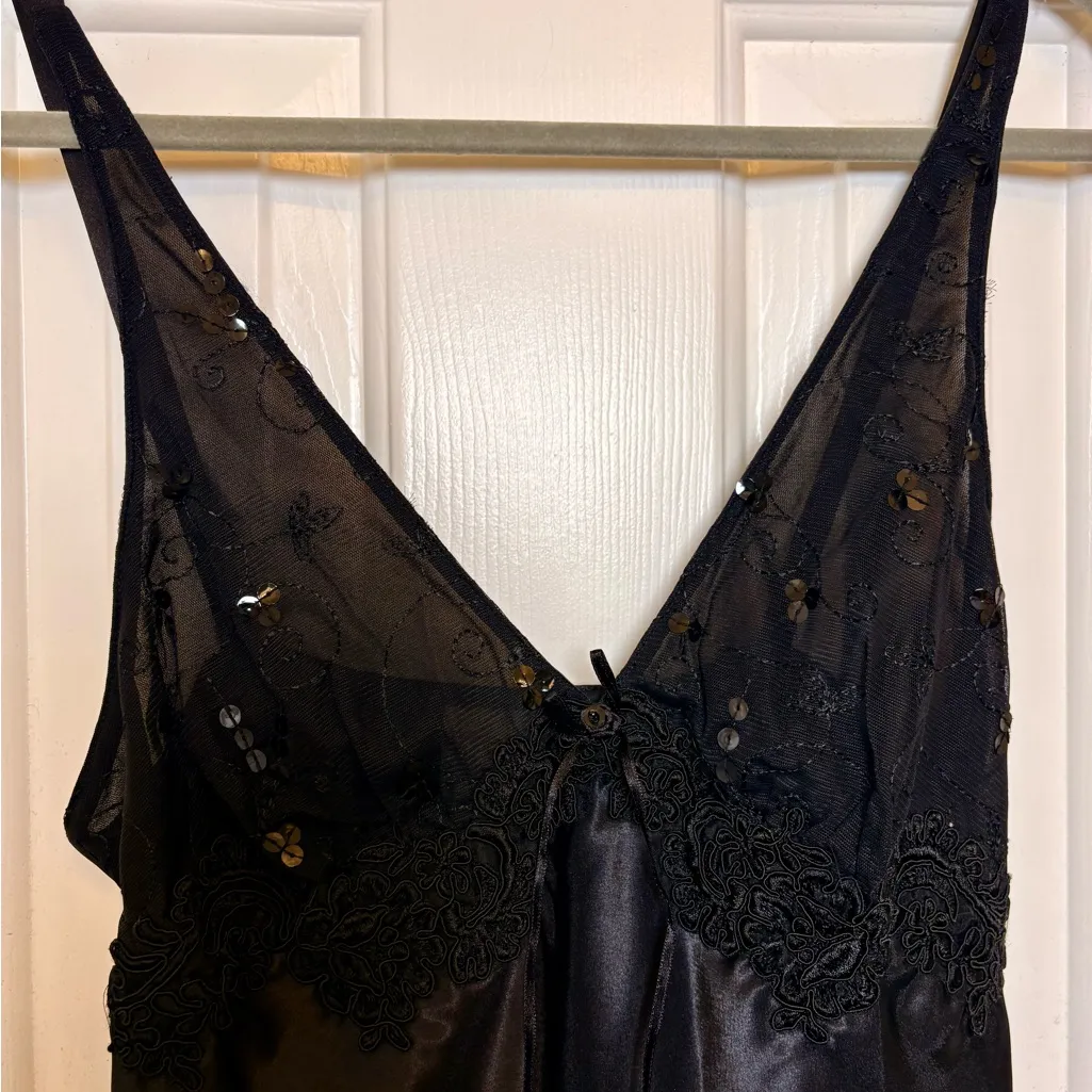 Cachet by Tracy Black Satin Lace Slip Dress Y2K Evening Maxi Small - Image 6