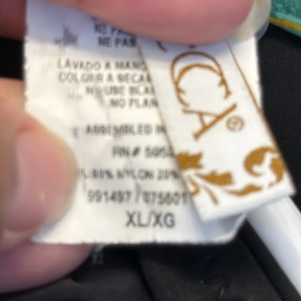 Becca Plunge Black Tropical Floral Open Back Slits Swimsuit XL EUC #0960 - Image 6