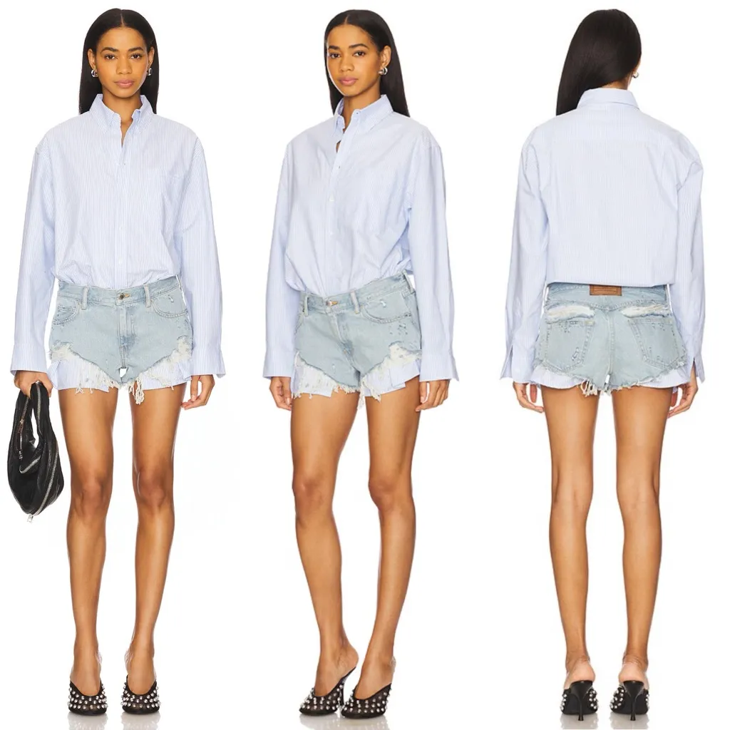 Alexander Wang Prestyled Button Down Denim Romper in Light Worn Indigo - Image 2