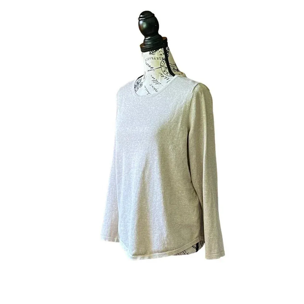 Chicos Womens Beige Gold Metallic 3/4 Knit Sweater 2 L Beach Coastal Gramma Boho - Image 2