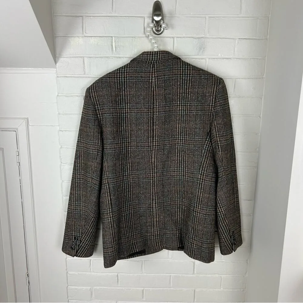 Vintage Barclay Square Tweed Herringbone Wool Blazer Brown Size L - Image 7