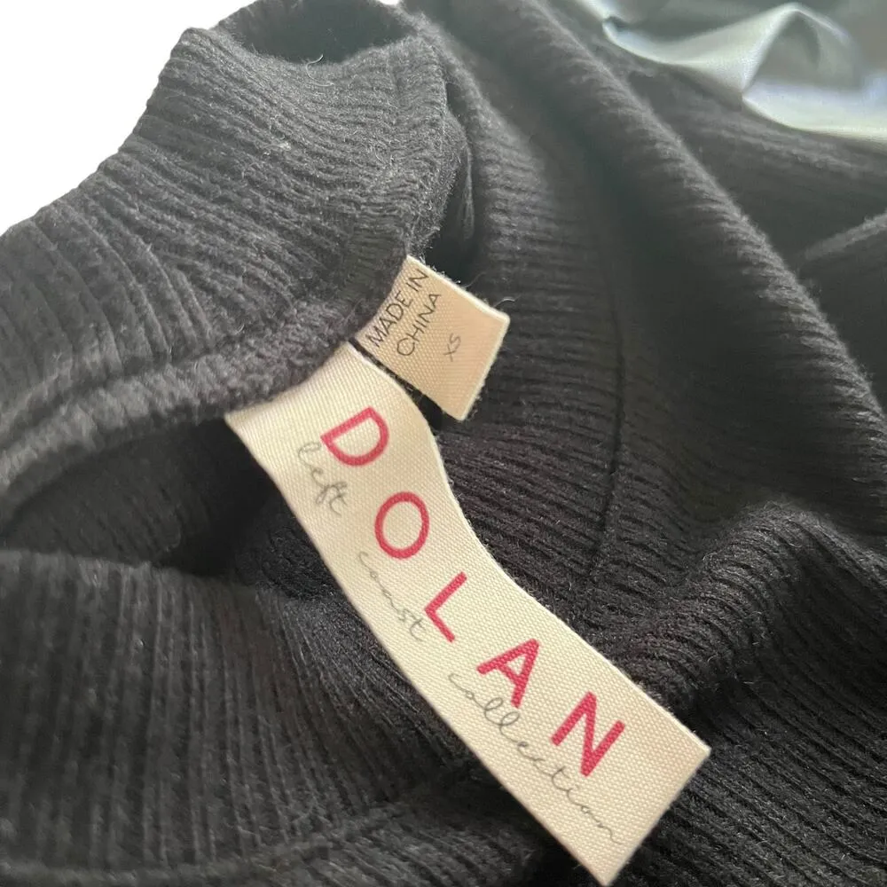 Dolan Black Faux Leather Puff Sleeve Knit Crewneck Mixed Media Top Size XS - Image 4