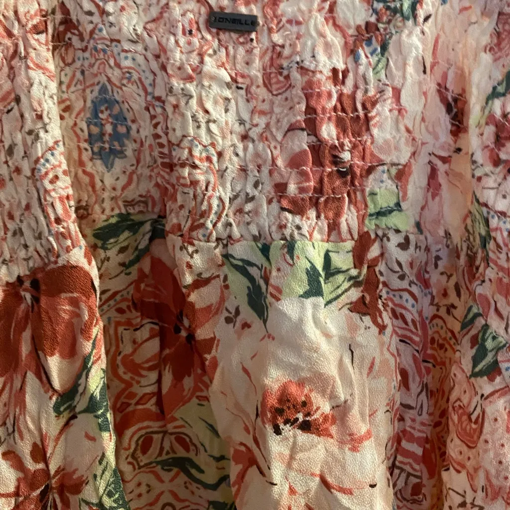 Oneill O’Neill Womens Floral Boho Tank Top XS Beige Orange Green Beach Coastal - Image 5