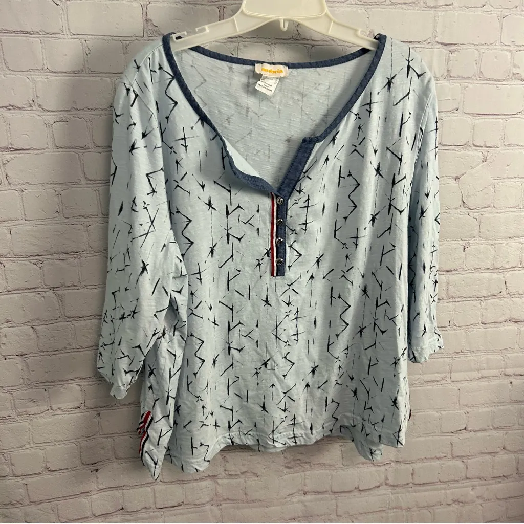 Ambria red white and blue nautical print relaxed top size 20 plus cotton - Image 2