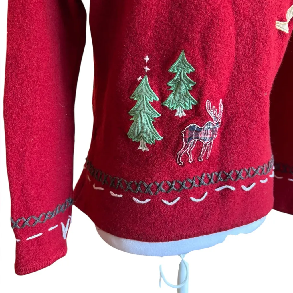 Coldwater Creek Wool Christmas Sweater Vintage Embroidered Patchwork Women Small - Image 8