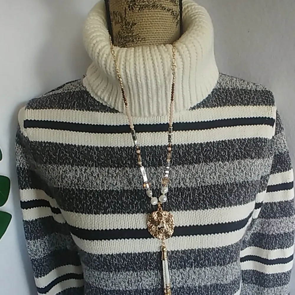 Vtg Liz Claiborne Striped Turtleneck Sweater - Image 2