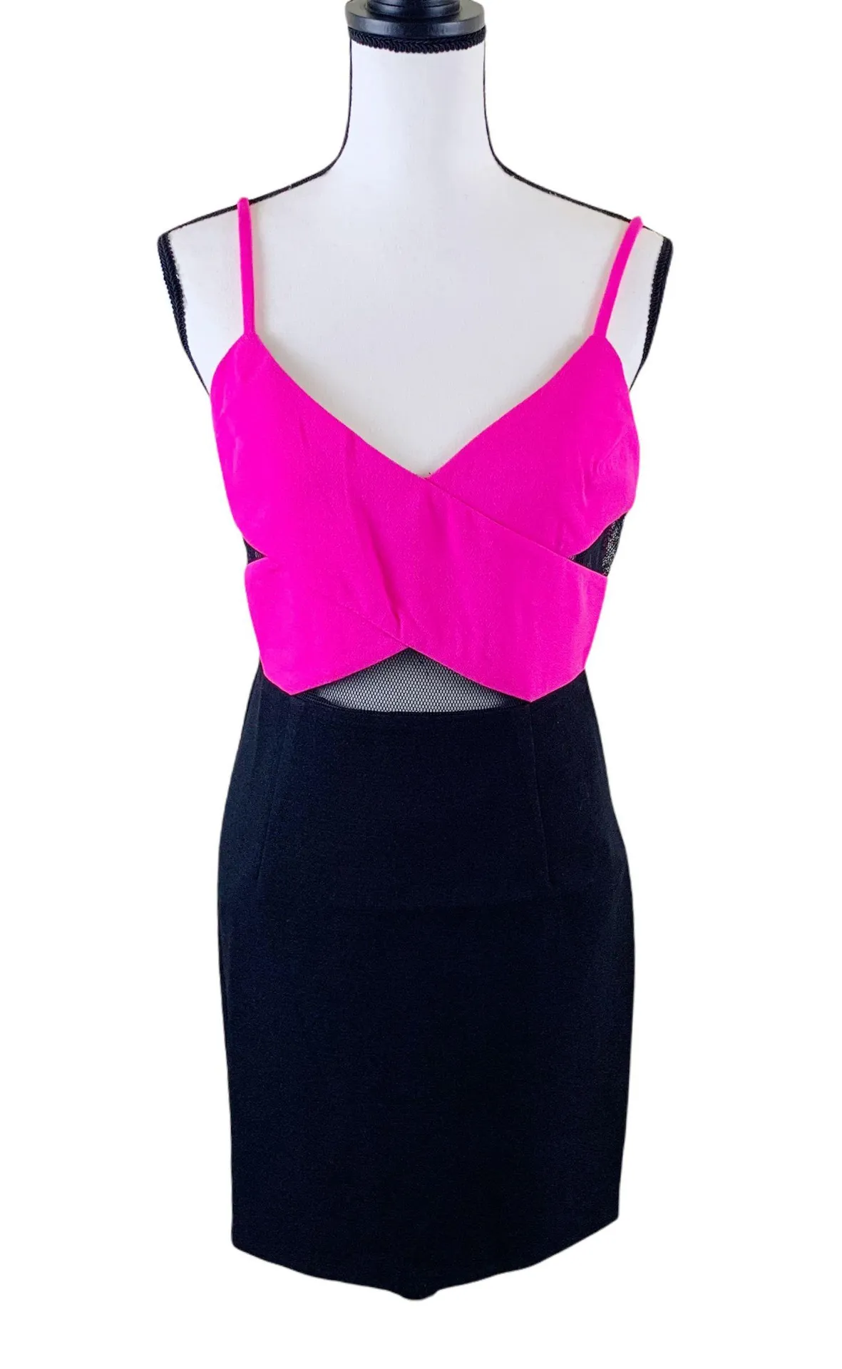 Lucy Paris  Fuchsia Black Color Block Cut Out Mini Dress Size Large - Image 2
